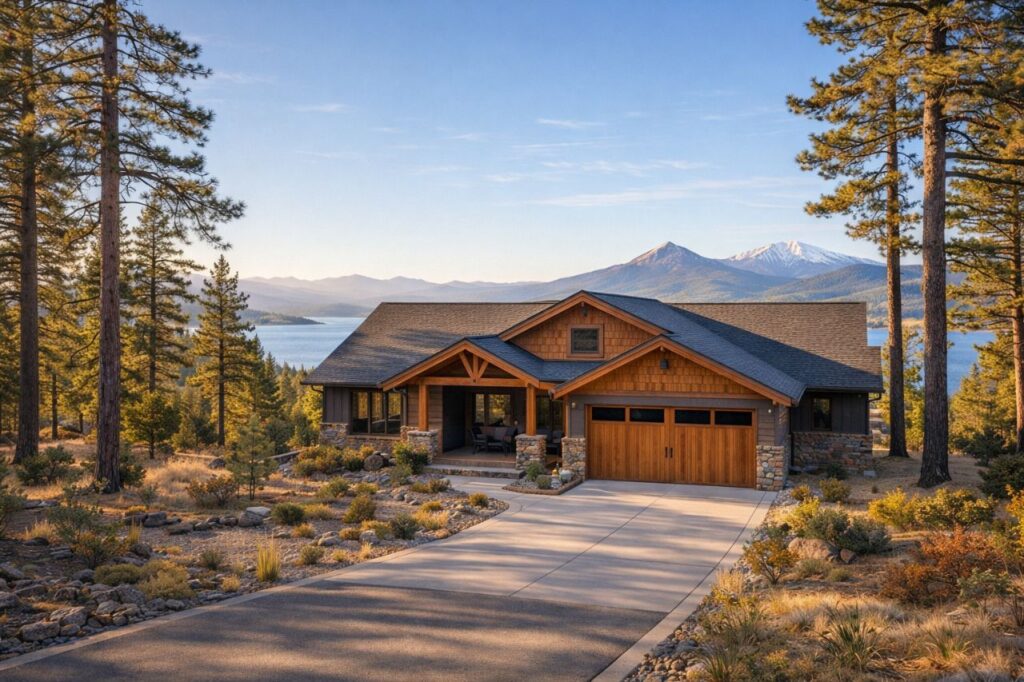 New custom-built home on a spacious homesite at RidgeWater Properties in Klamath Falls Oregon with views of the lake and Cascade mountains